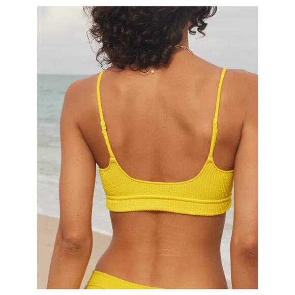 NWT Aerie Crinkle Scoop Cutout Bikini Top Yellow Swimsuit Surf Paddle Size XS - Picture 2 of 5